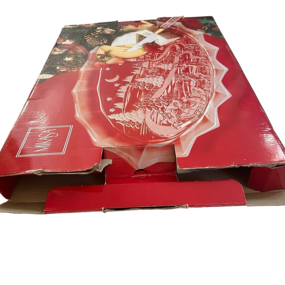 Mikasa Frosted Crystal Christmas Santa Sleigh Reindeer Oval Large Platter 17” - Picture 5 of 7